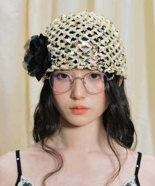 Chapeau Boonie original tissé à fleurs françaises avec paillettes ajourées - Wavlynn
