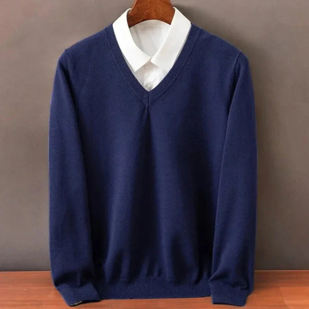 Women's ivory cashmere V-neck sweater soft lightweight layering essential with timeless refined fit