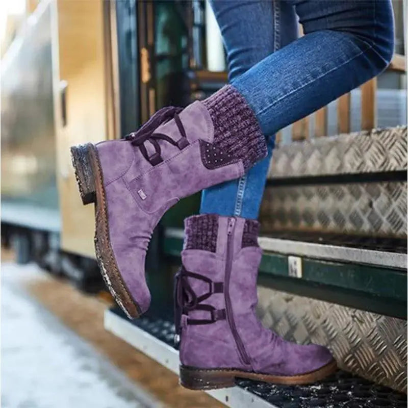 Women's warm-lined ankle boots in neutral tones, sleek silhouette with supportive sole for winter