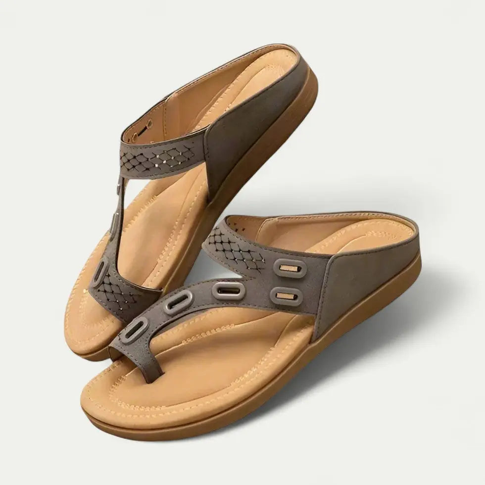 Women's supportive slip-on sandals with contoured arch footbed, breathable open-strap design