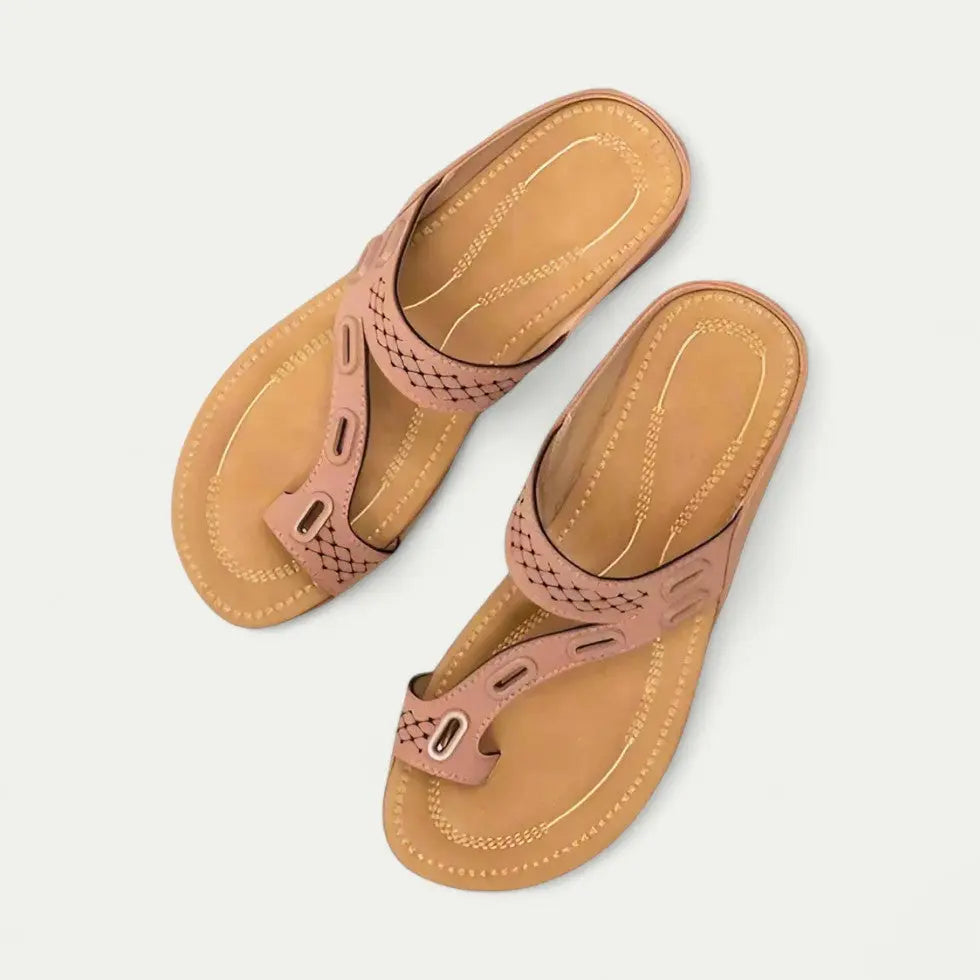 Women's supportive slip-on sandals with contoured arch footbed, breathable open-toe design, casual style