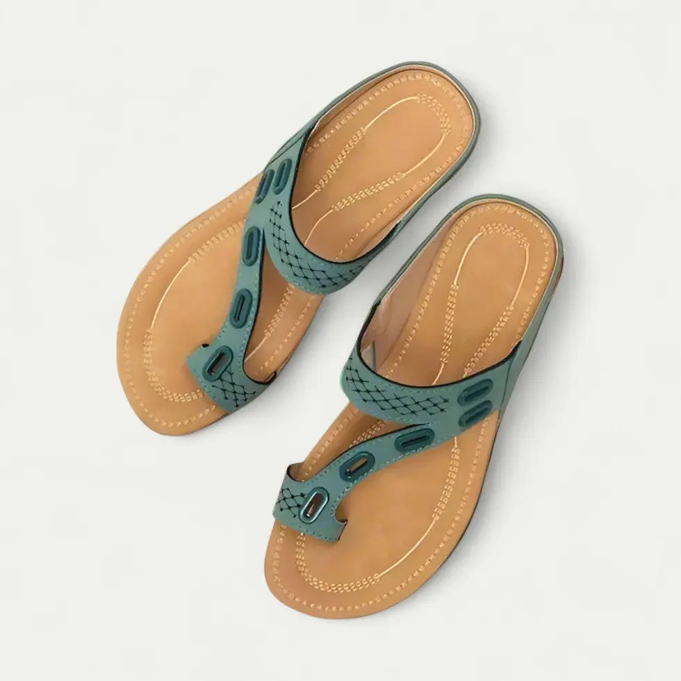 Women's supportive slip-on sandals with contoured arch footbed, breathable open-toe design for all-day comfort