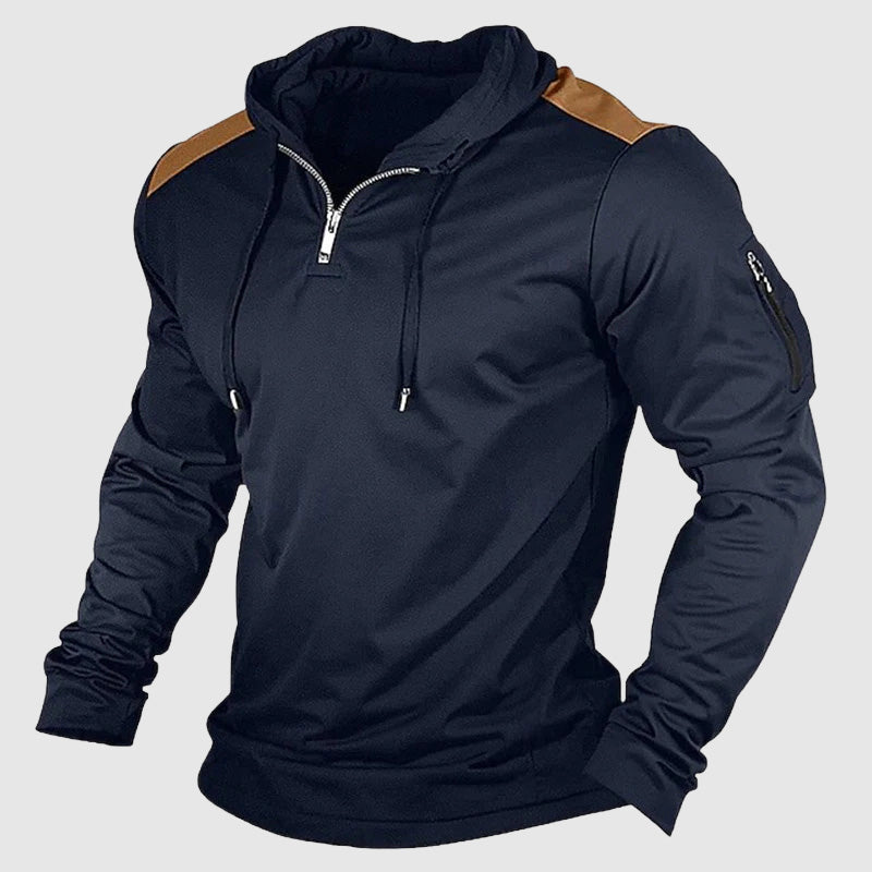 Men's lightweight zip-up hoodie patchwork streetwear polyester blend casual urban style