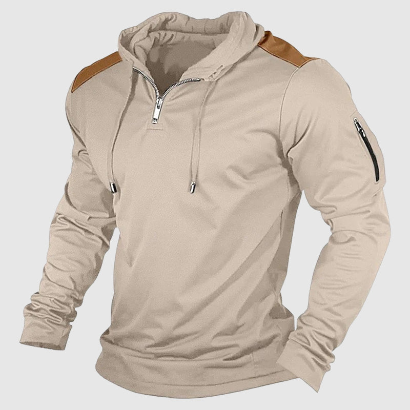 Men's lightweight zip-up hoodie patchwork streetwear casual polyester blend urban style