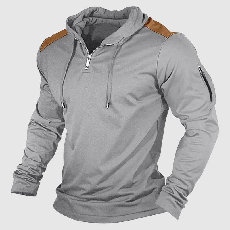 Men's lightweight zip-up hoodie patchwork streetwear polyester blend casual urban style