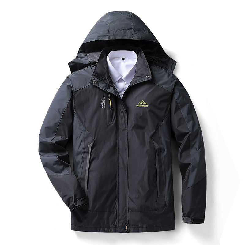 Women's waterproof hiking jacket removable hood stand collar windproof cuffs breathable lining outdoor