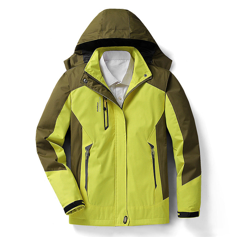 Women's waterproof hiking jacket removable hood stand collar windproof cuffs breathable active outdoor wear