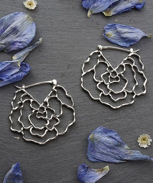 Boucles d'oreilles créoles creuses en alliage de soie surdimensionnées en forme de rose - Wavlynn