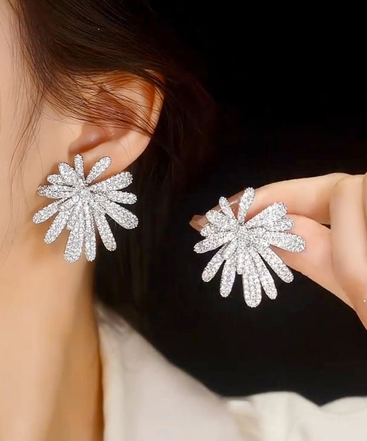 Boucles d'oreilles à tige surdimensionnées en soie, cuivre et zircon, motif feux d'artifice - Wavlynn