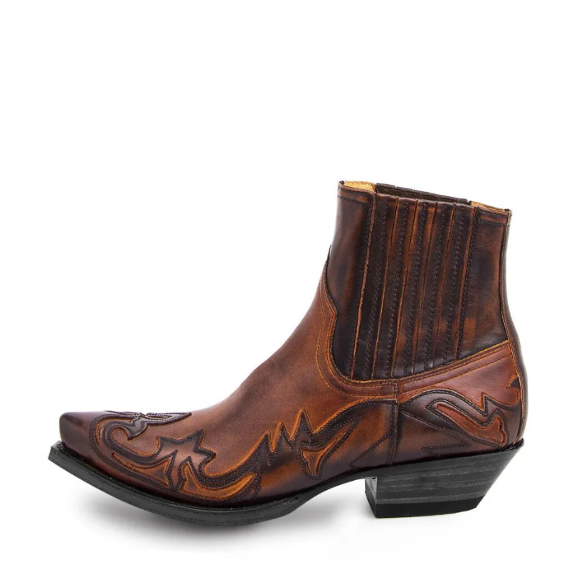 Men's black handcrafted Western cowboy leather boots with classic stitching and ankle-height silhouette