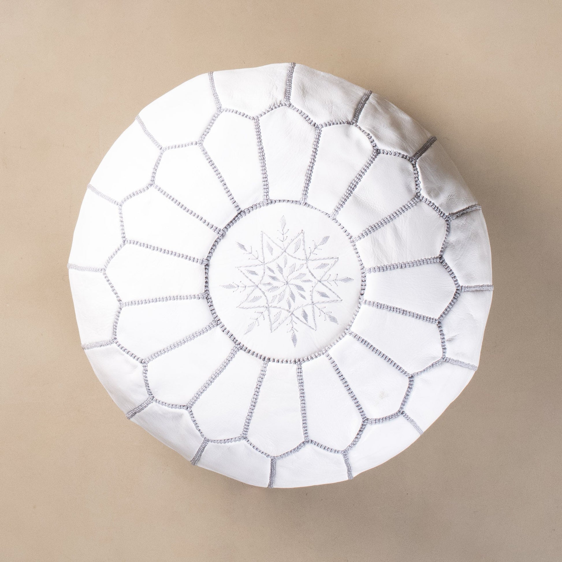 Authentic Moroccan Leather Pouf - White and Grey - Wavlynn