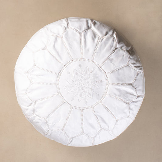 Authentic Moroccan Leather Pouf - White - Wavlynn