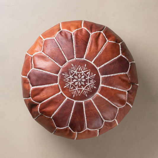 Authentic Moroccan Leather Pouf - Chocolate - Wavlynn
