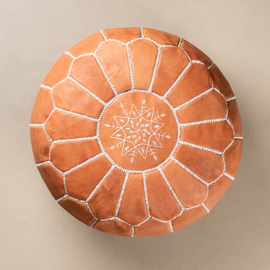 Authentic Moroccan Leather Pouf - Brown - Wavlynn