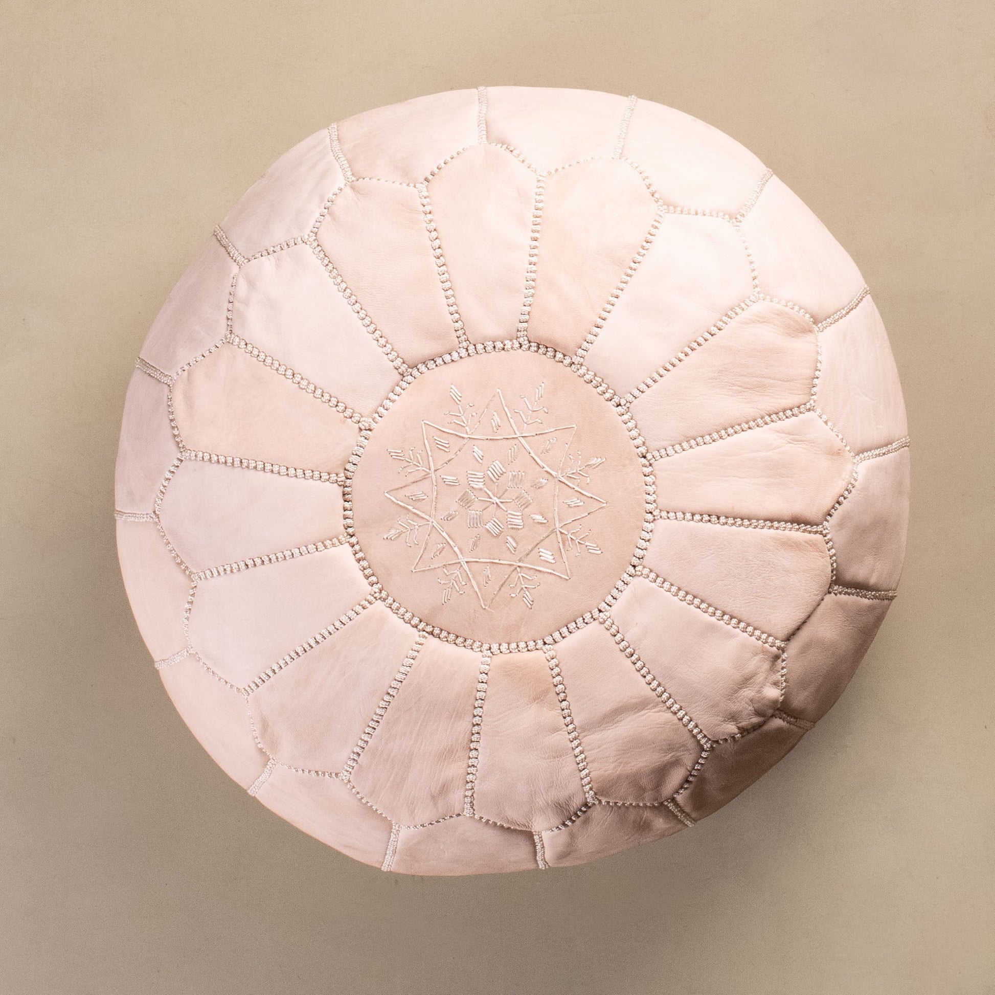 Authentic Moroccan Leather Pouf - Nude - Wavlynn