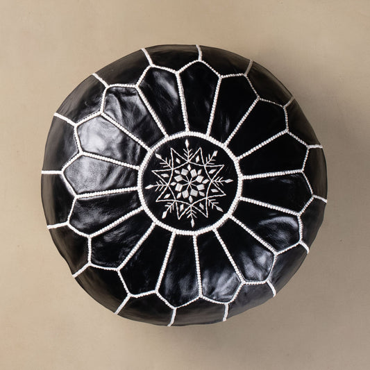 Authentic Moroccan Leather Pouf - Black - Wavlynn