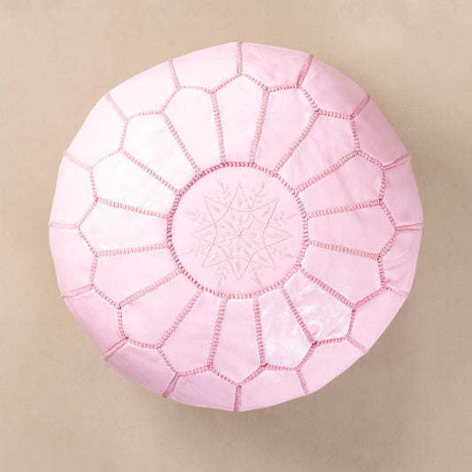 Authentic Moroccan Leather Pouf - Pink - Wavlynn