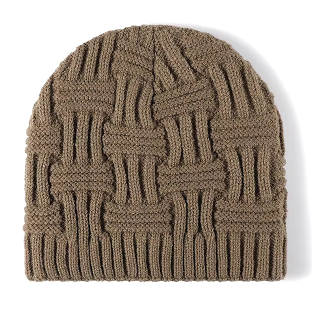 Jacquard knitted brimless beanie with padded interior in contemporary winter style