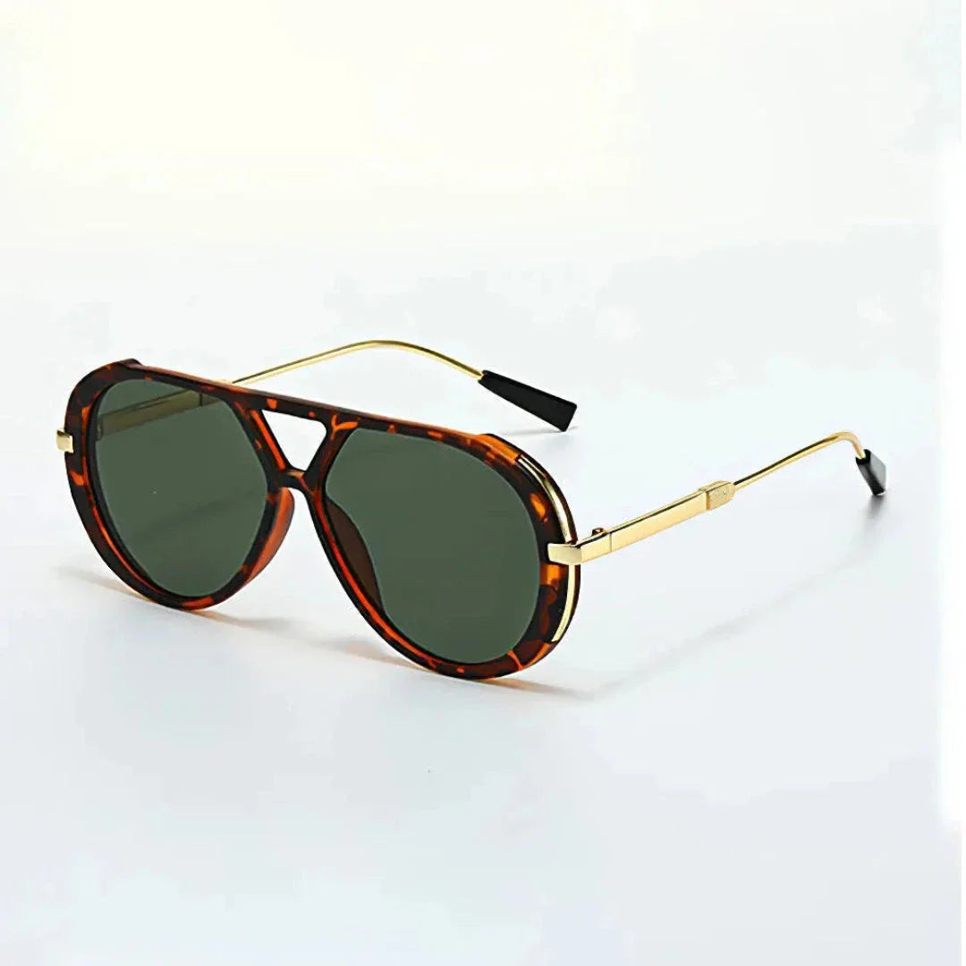 Oversized retro aviator sunglasses with gradient lenses, gold-tone metal arms and durable acetate rims