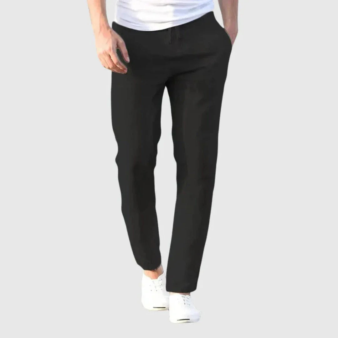 Paul beige linen-blend relaxed pants with adjustable drawstring waist and tapered straight-cut leg