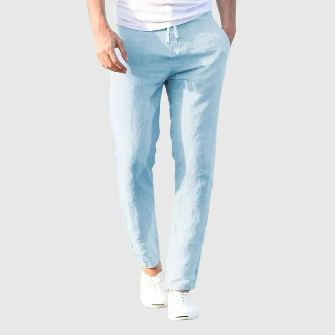 Paul linen-blend relaxed pants in neutral tone, straight-cut tapered leg with adjustable drawstring waist