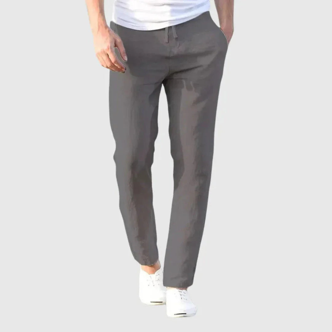 Paul linen-blend relaxed pants in neutral tone, straight-cut tapered leg with adjustable drawstring waist