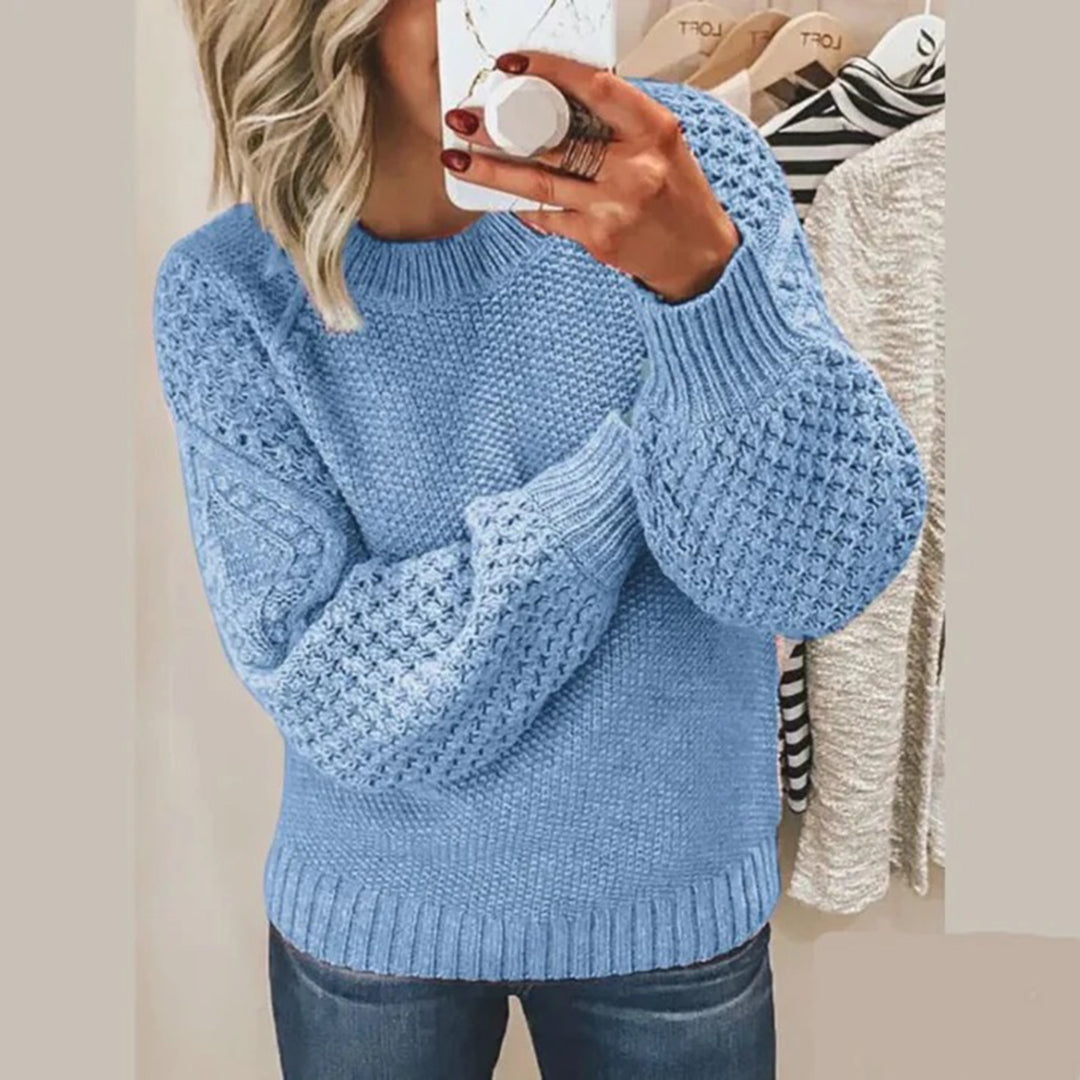 Women's chunky knit sweater relaxed fit voluminous sleeves ribbed edges cozy casual style