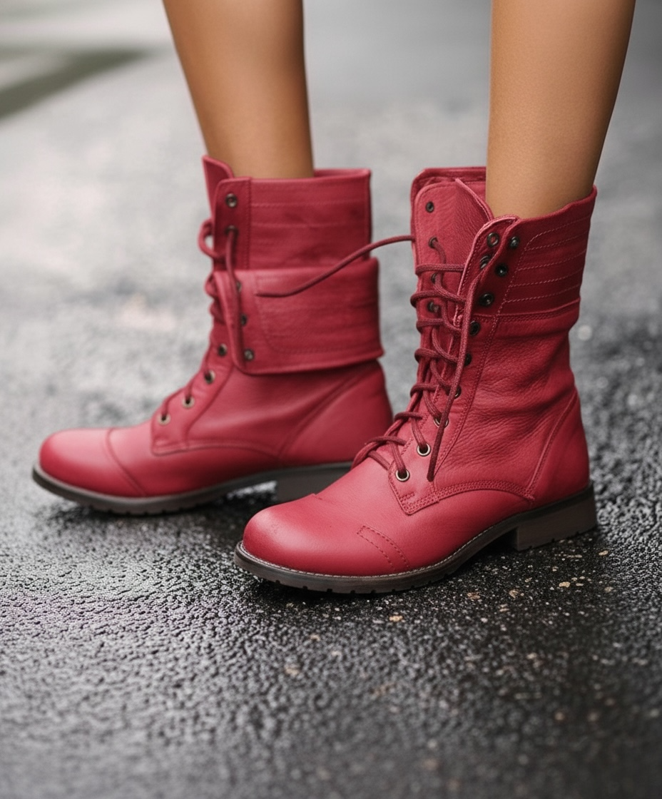 Women's vintage lace-up boots in brown leather, ankle-to-mid-calf cut with classic nostalgic silhouette