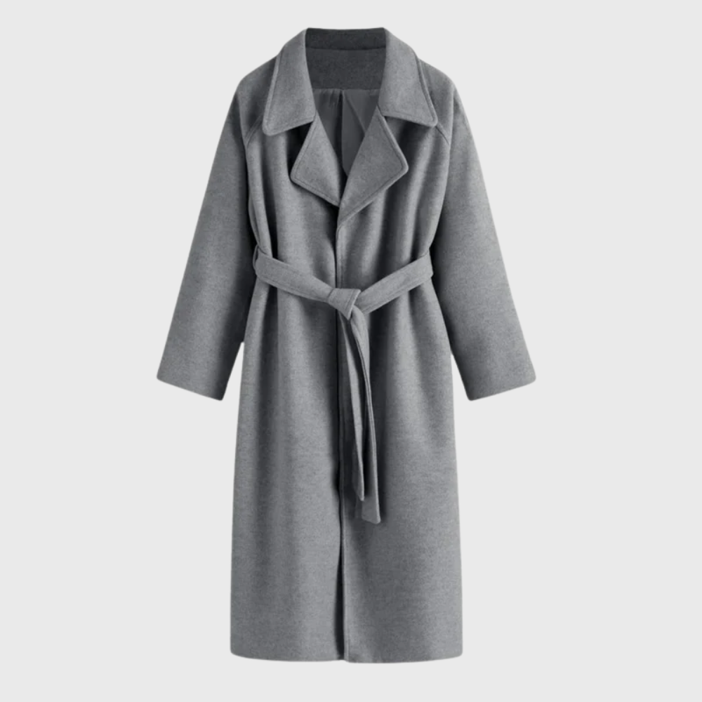 Women's belted overcoat in classic neutral tones, tailored streamlined fit with premium soft fabric