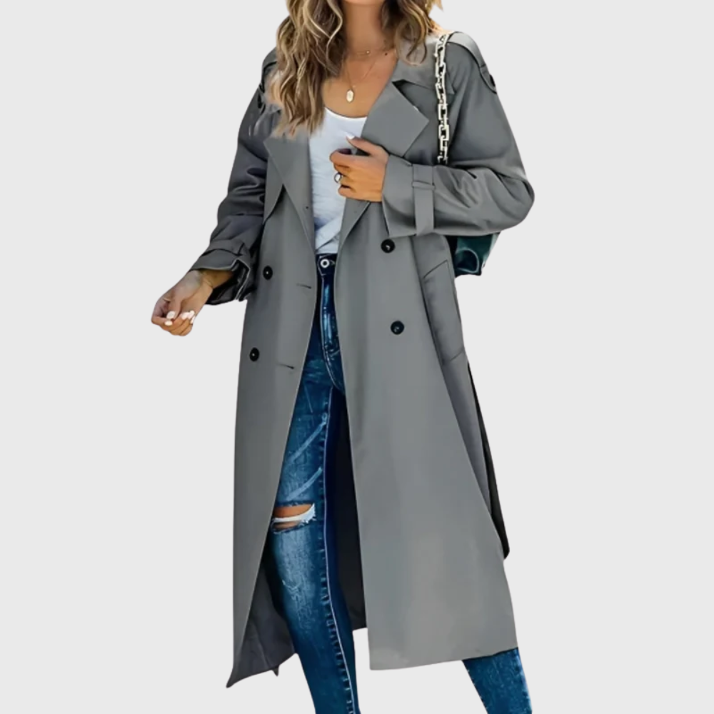 Liana™ lightweight beige trench coat, sleek tailored silhouette with classic belt and breathable fabric