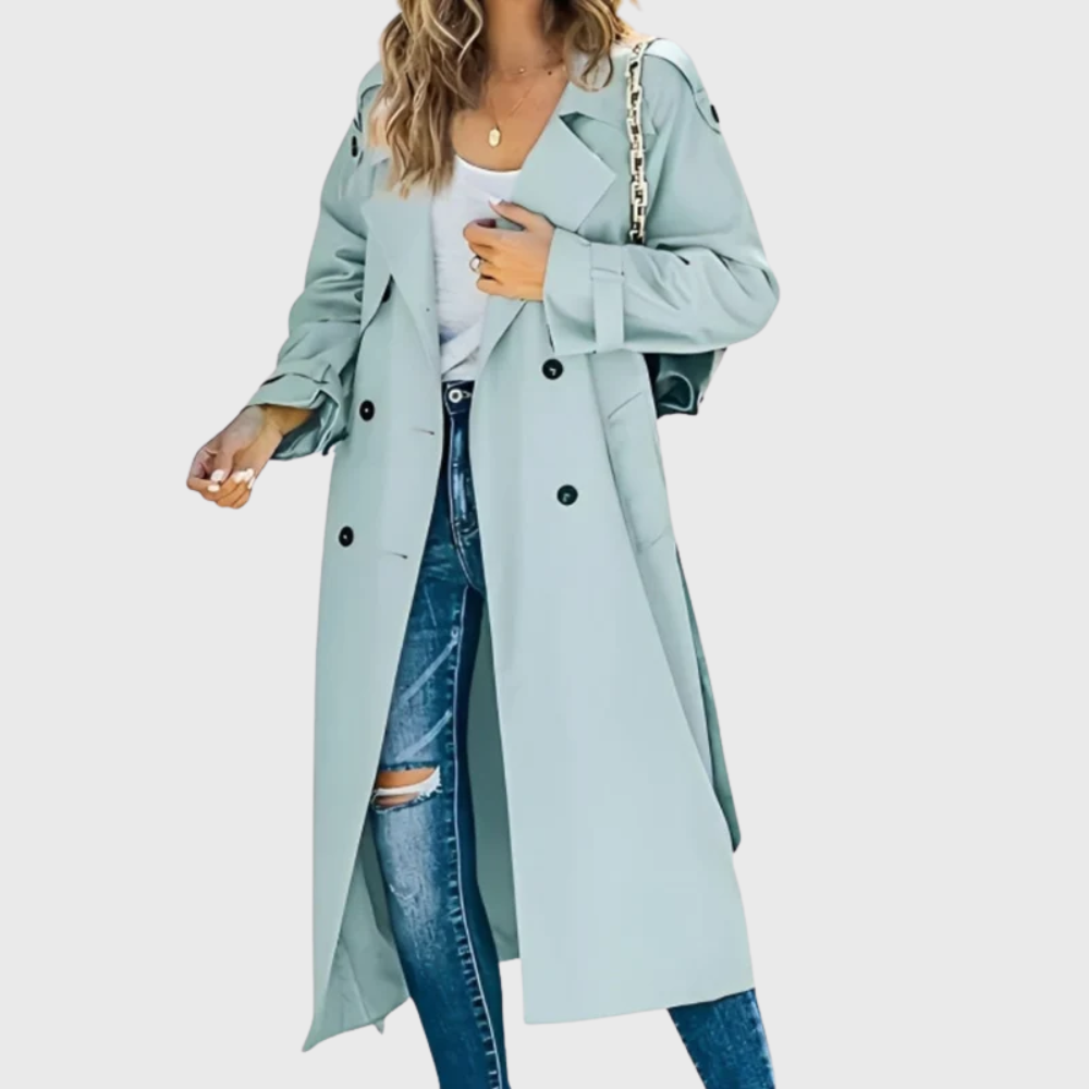 Liana lightweight beige trench coat, sleek tailored silhouette with classic breathable fabric design