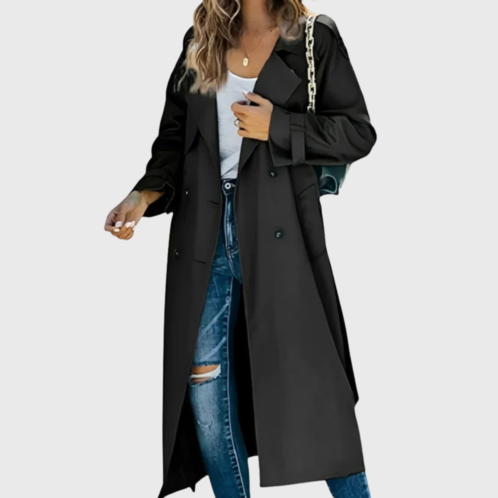 Liana lightweight beige trench coat, sleek tailored silhouette with classic belt and breathable fabric