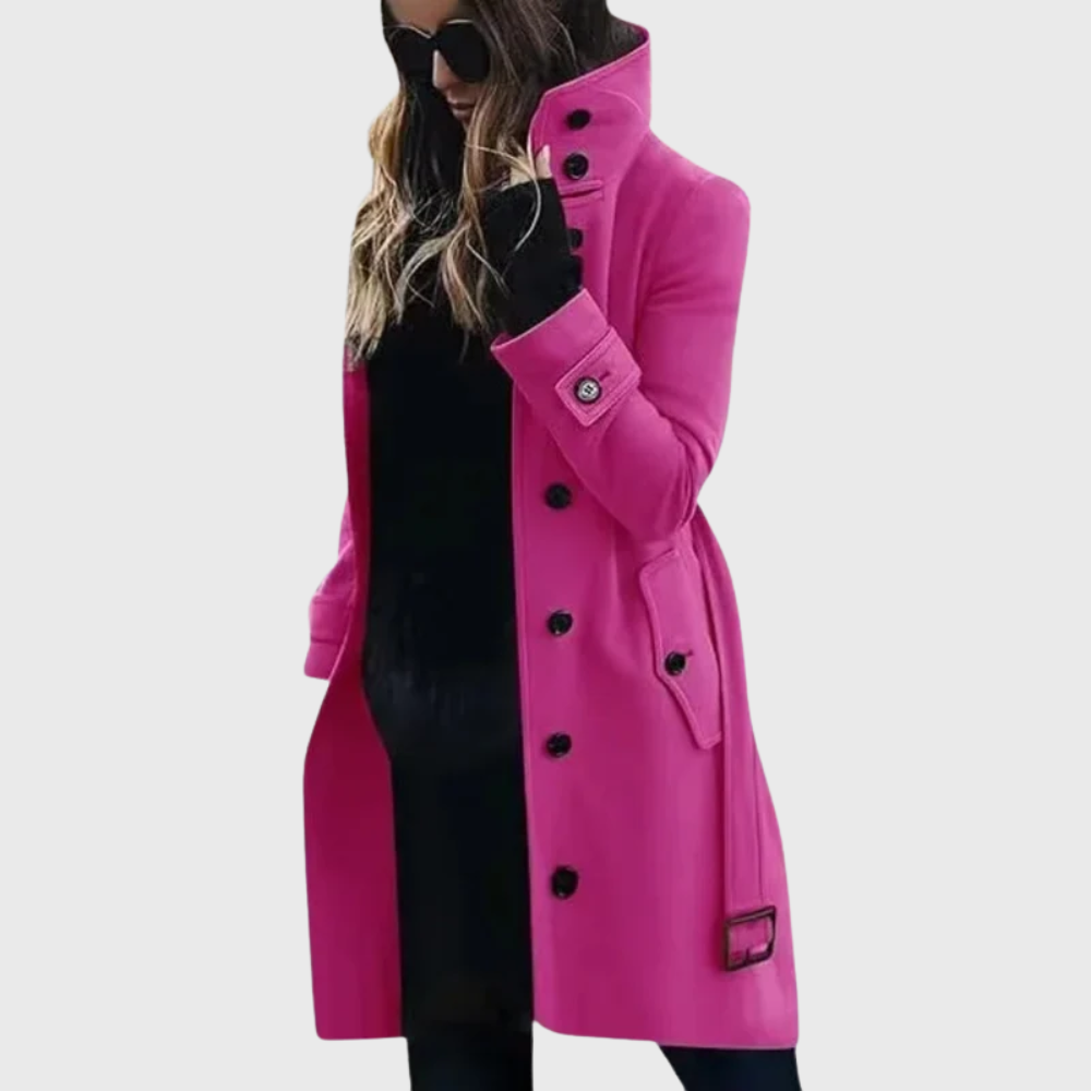 Beige water-repellent long trench coat tailored longline silhouette with classic trench details