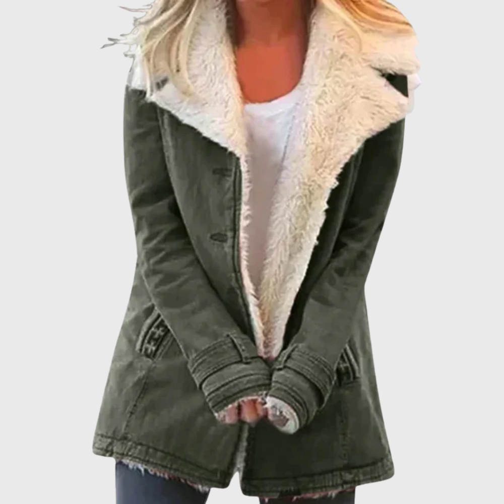 Women's warm winter coat in classic style with tailored silhouette and insulated soft fabric