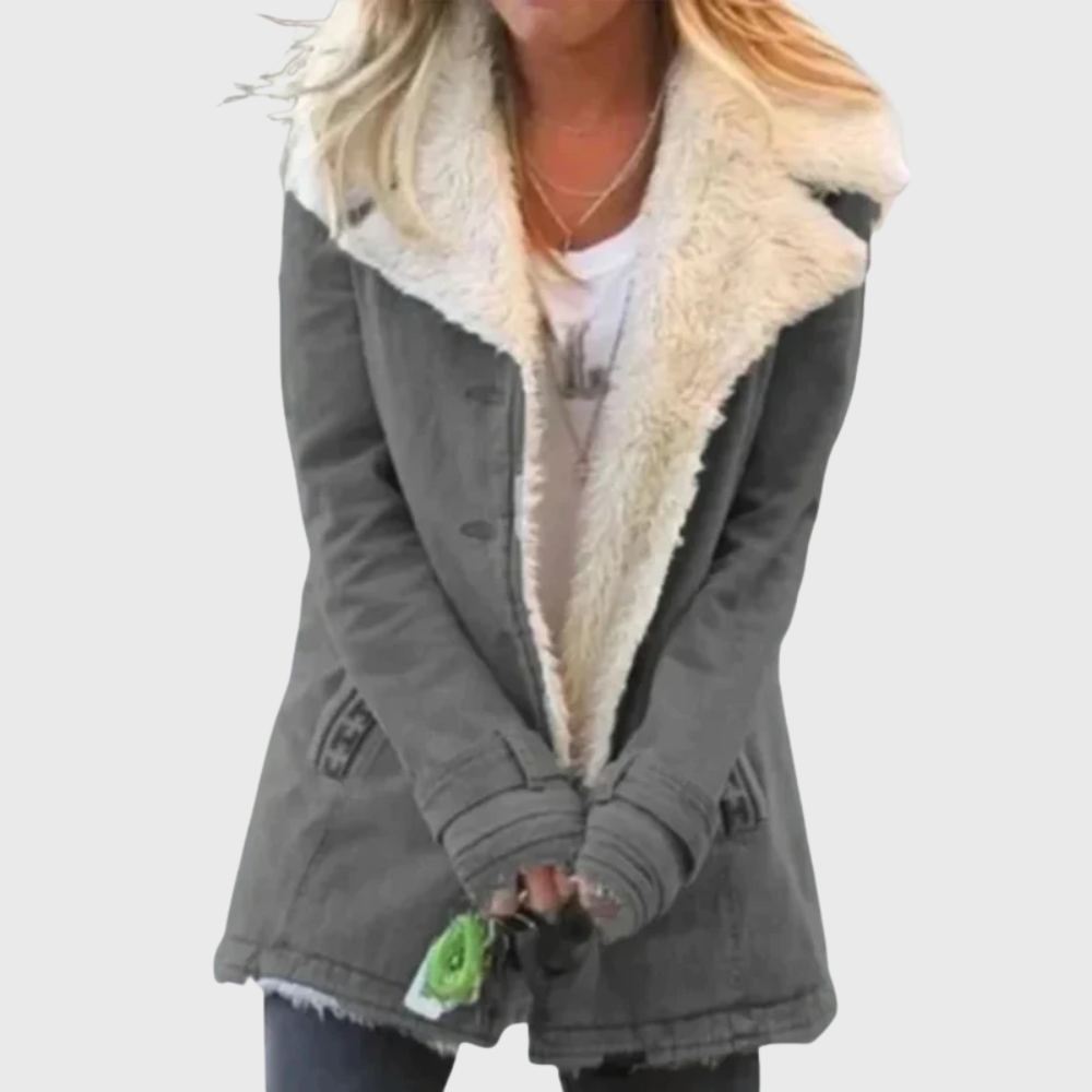 Women's warm winter coat in classic silhouette with insulated fabric and tailored streamlined fit