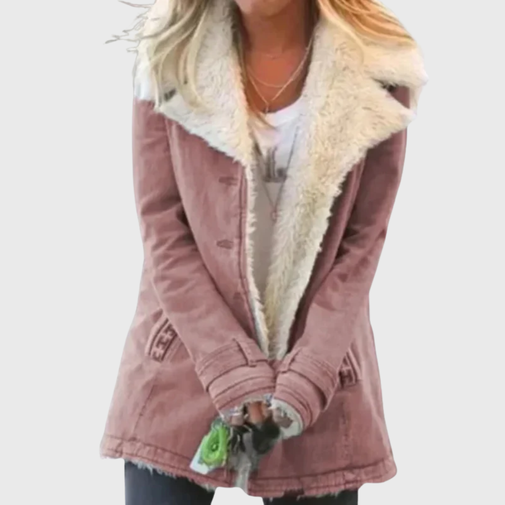 Women's warm winter coat in classic neutral tone, tailored silhouette with insulated soft fabric