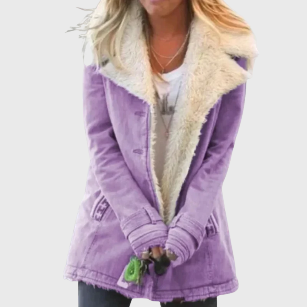 Women's warm winter coat in classic elegant silhouette with soft insulated fabric and tailored fit