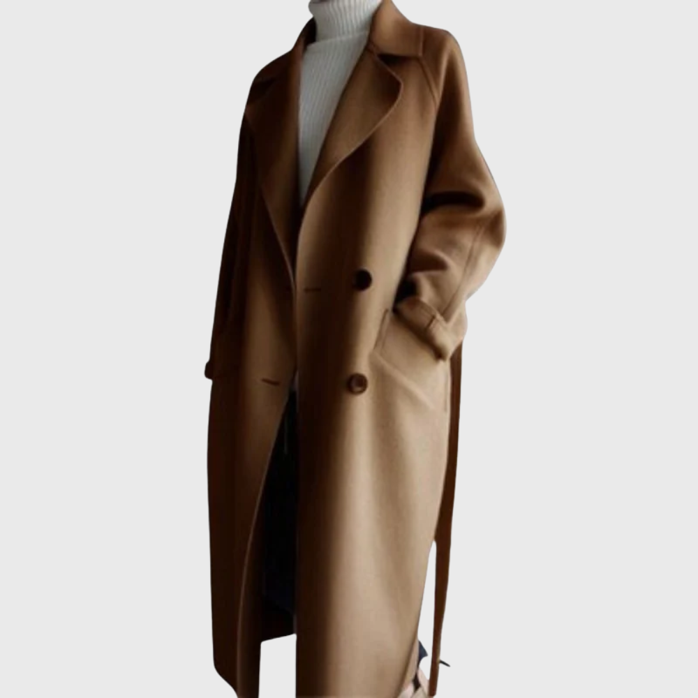 Crizza longline overcoat in premium fabric blend with elongated silhouette and classic structured fit