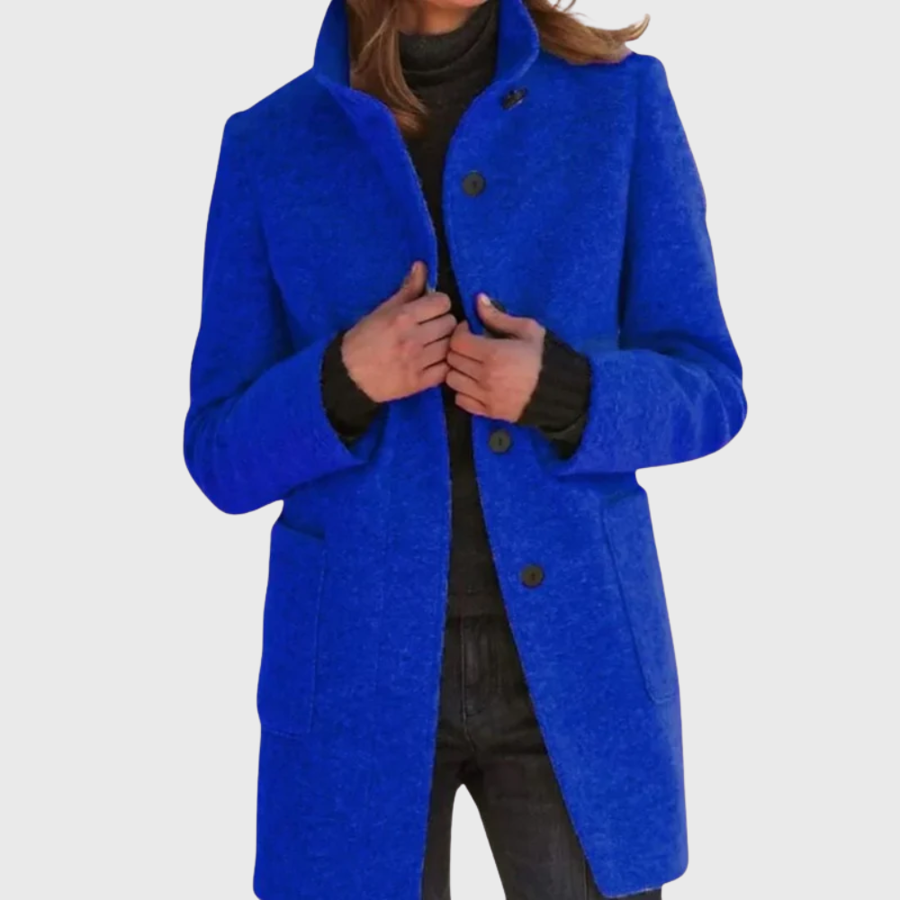 Camel tailored overcoat with streamlined silhouette and elongating flattering cut