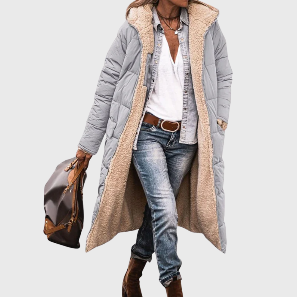 Reversible black puffer coat with insulated lining, streamlined tailored fit, and dual-wear design