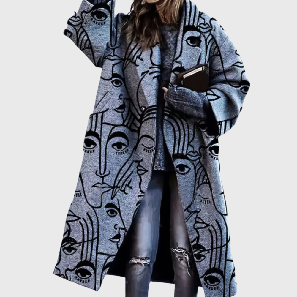 Elegant longline coat in classic neutral tone with sleek silhouette and structured flattering fit