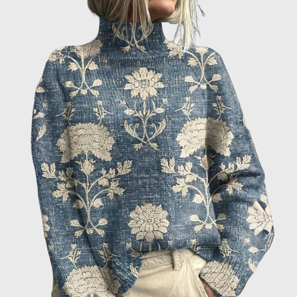 Warm beige plush turtleneck sweater relaxed fit with refined silhouette for cozy elegant style