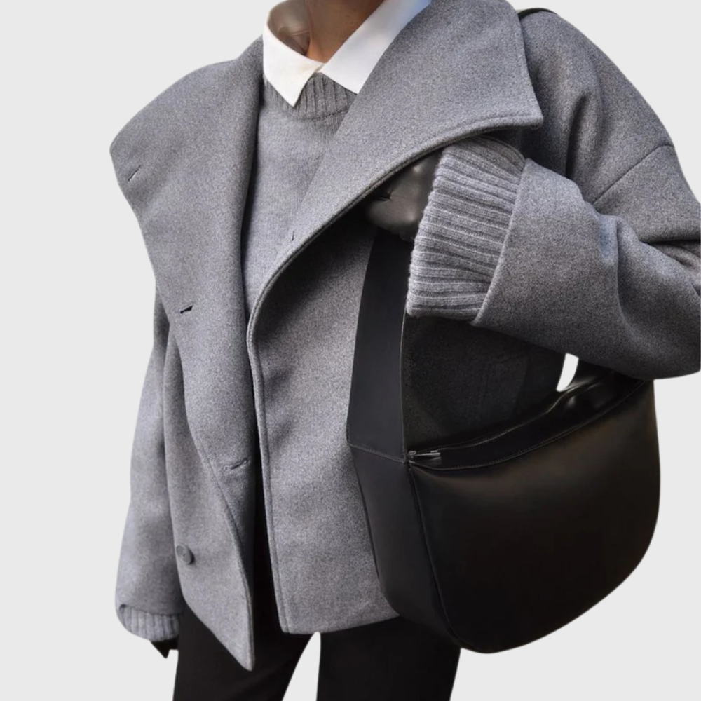 Marle warm short coat in plush fabric with relaxed structured silhouette and shortline cut