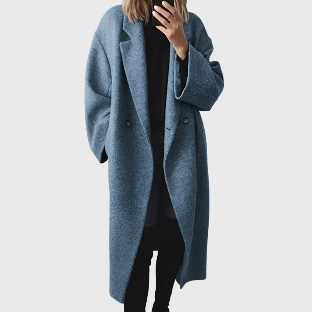 Camel longline overcoat relaxed silhouette luxuriously soft fabric timeless elegant cut
