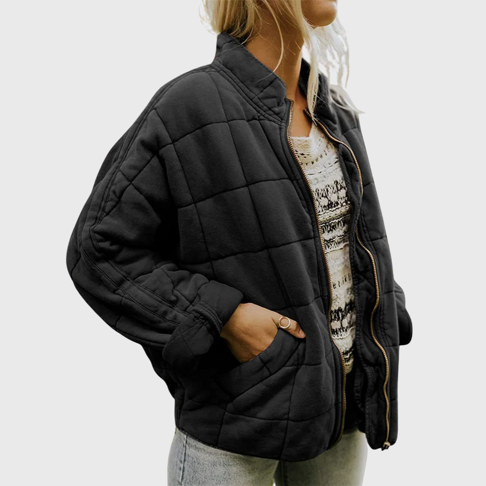 Hazel elegant quilted jacket oversized comfortable fit lightweight insulation stylish cold weather