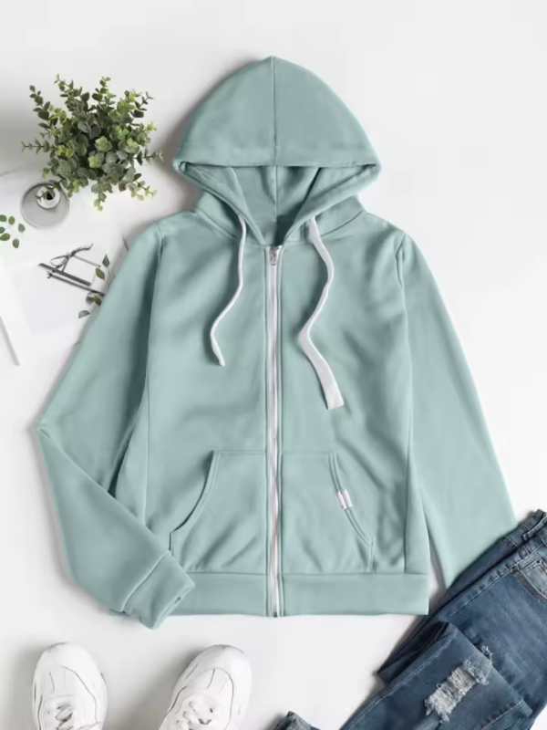 Women's classic zip-up hoodie in cozy winter style with roomy hood for effortless casual warmth