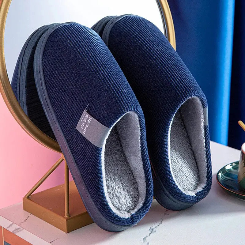 Women's plush cotton slippers, cozy non-slip sole, soft warm indoor slide comfort shoes