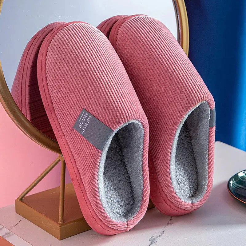 Women's plush cotton slippers, cozy non-slip sole, soft cushioned comfort for indoor winter wear