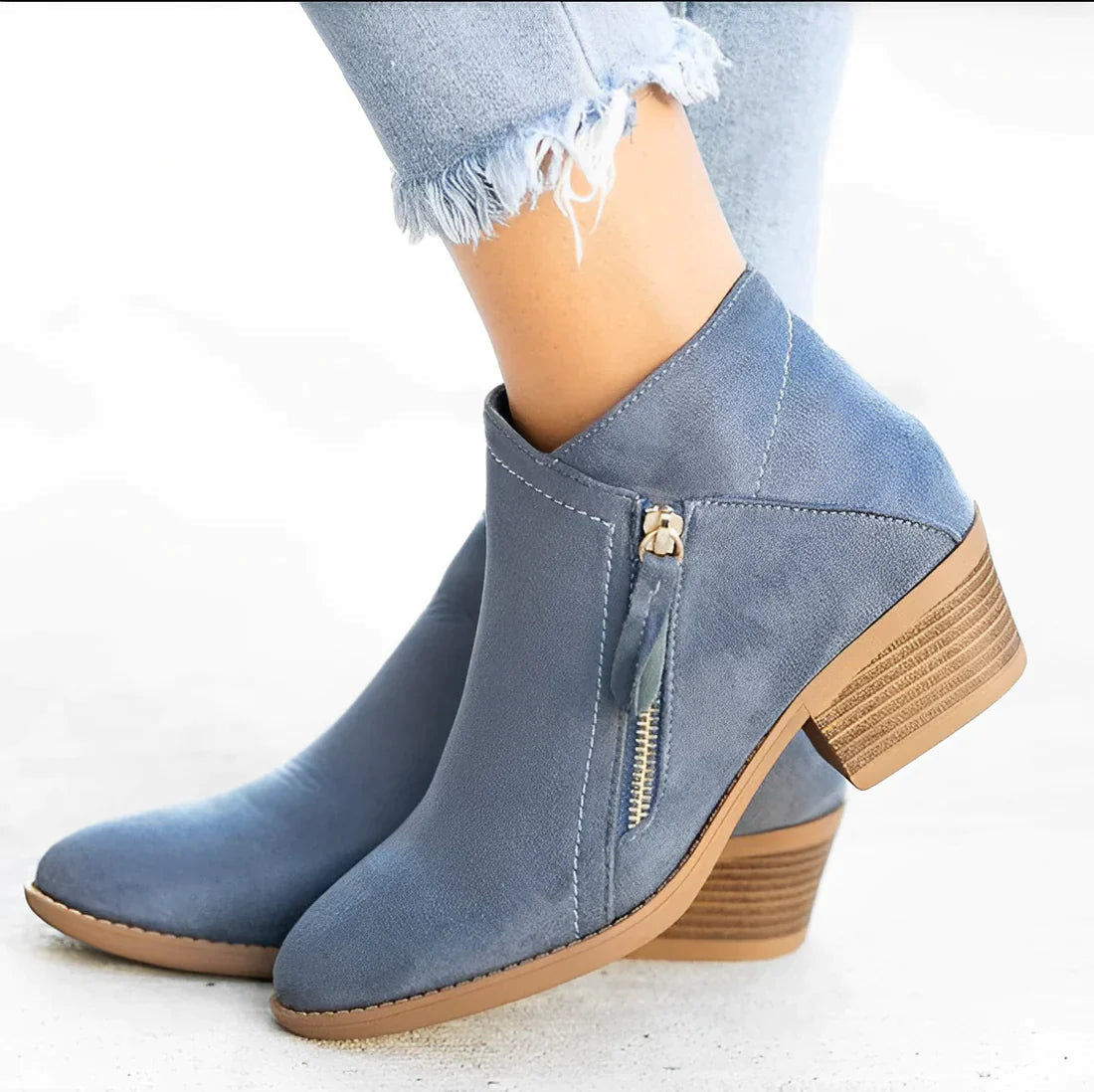 Women's black pointed toe short boots with medium block heel for autumn winter fashion