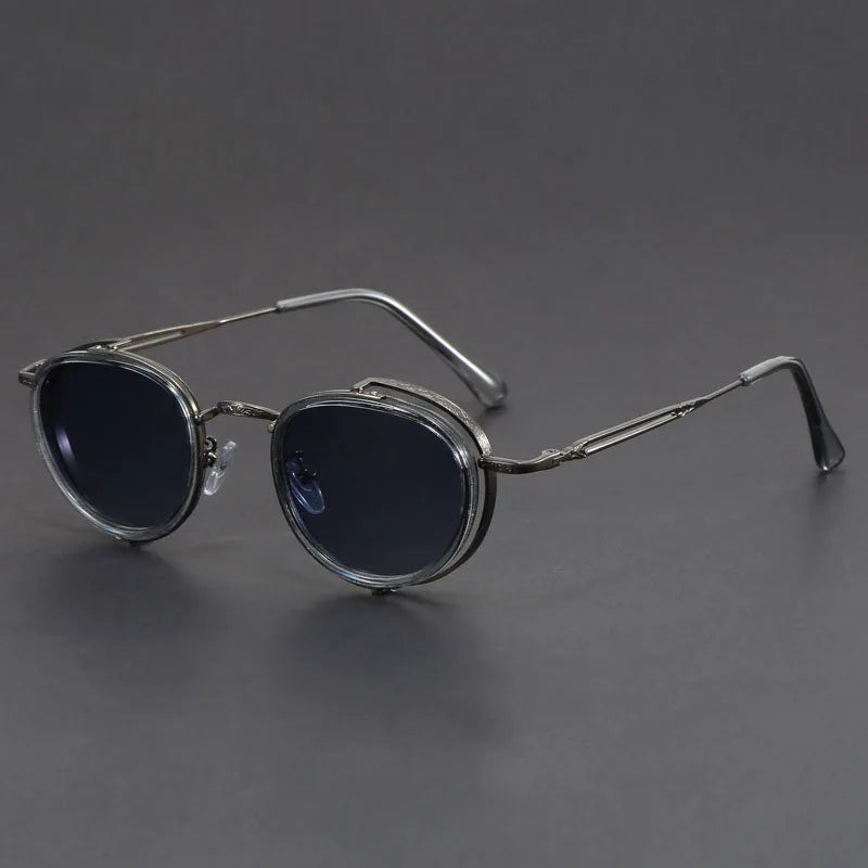Porto Noir matte black round sunglasses with minimalist metal frame and UV400 lenses